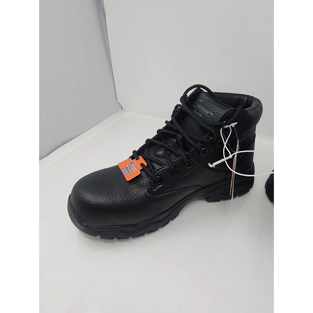 S Sport by Skechers Mens Elton Steel Toe Work Boots Black Faux Leather Size 10
